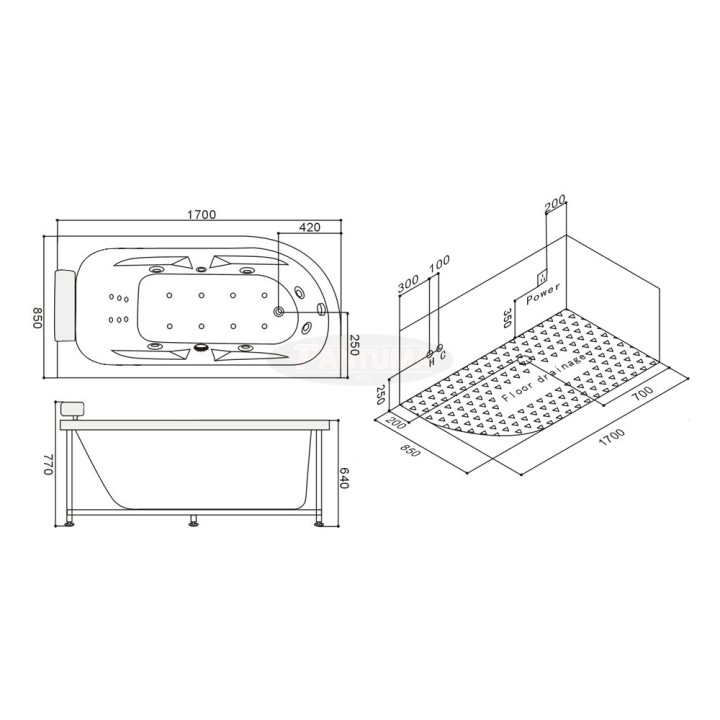 Hydromasážní vana SSWW W0827 levá verze 170x85x64