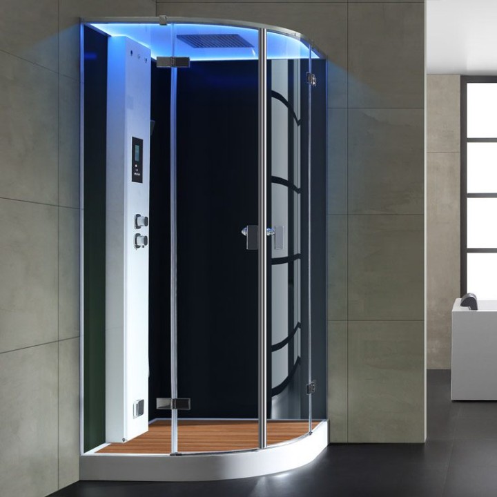 Parní sprchový box EAGO AWT LD209F15 s sprchovou vaničkou černý 100×100