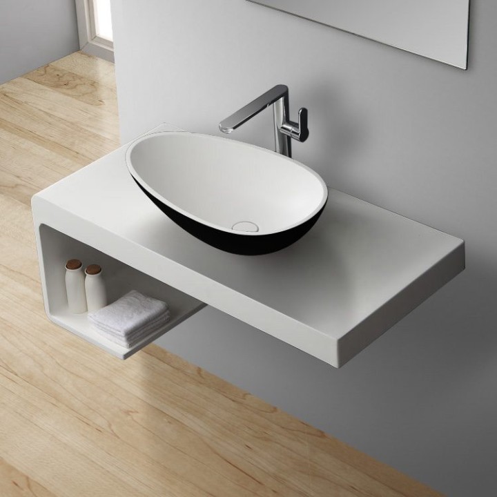 Umyvadlo StoneArt LC150 z minerálního kamene černobílé 60×35 matné