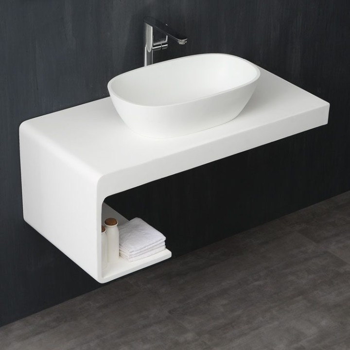 Umyvadlo StoneArt LC151 z minerálního kamene bílé 57×33 lesklé