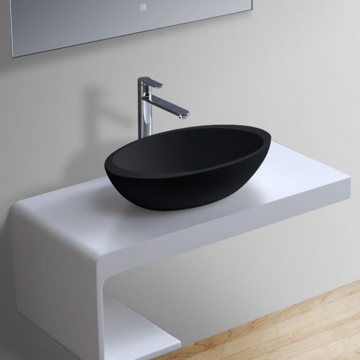 Umyvadlo StoneArt LC153 z minerálního kamene černé 60×35 matné