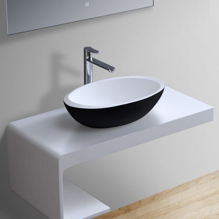 Umyvadlo StoneArt LC153 z minerálního kamene černobílé 60×35 matné
