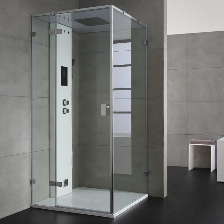Parní sprchový box EAGO AWT LD106F15 bílý matný 100×100 levé provedení