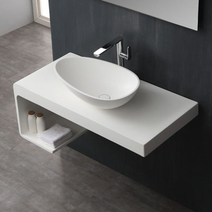 Umyvadlo StoneArt LC150 z minerálního kamene bílé 60×35 matné