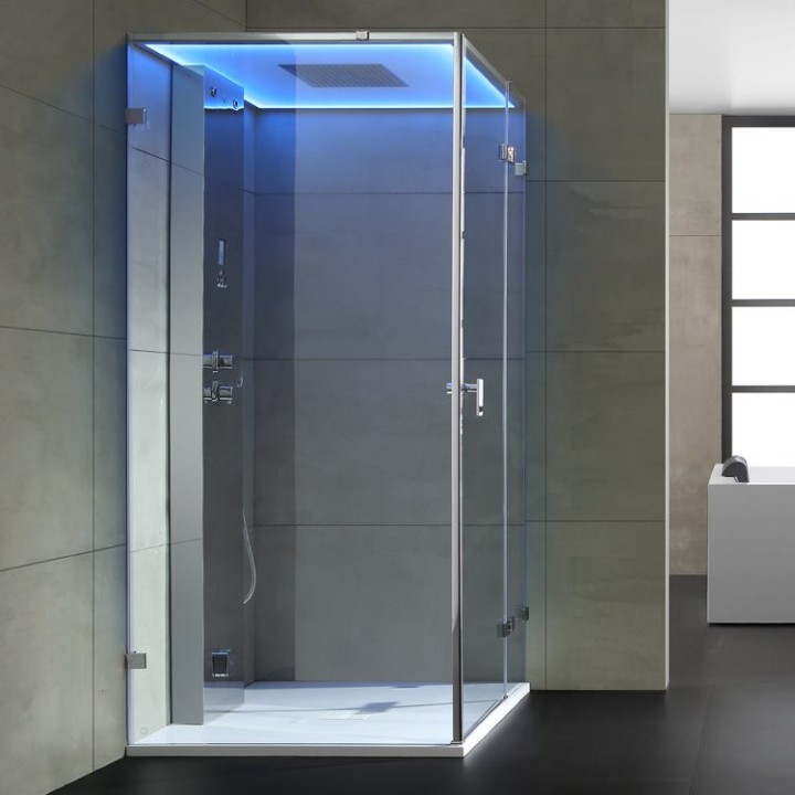 Parní sprchový box EAGO AWT LD106F15 stříbrný 100×100 pravé provedení