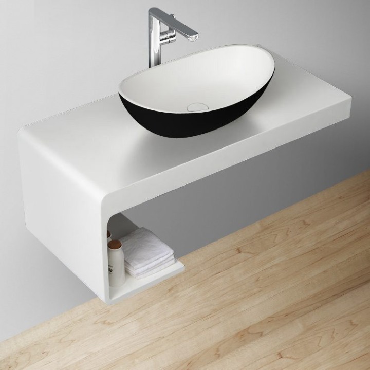 Umyvadlo StoneArt LC149 z minerálního kamene černobílé 56×35 matné