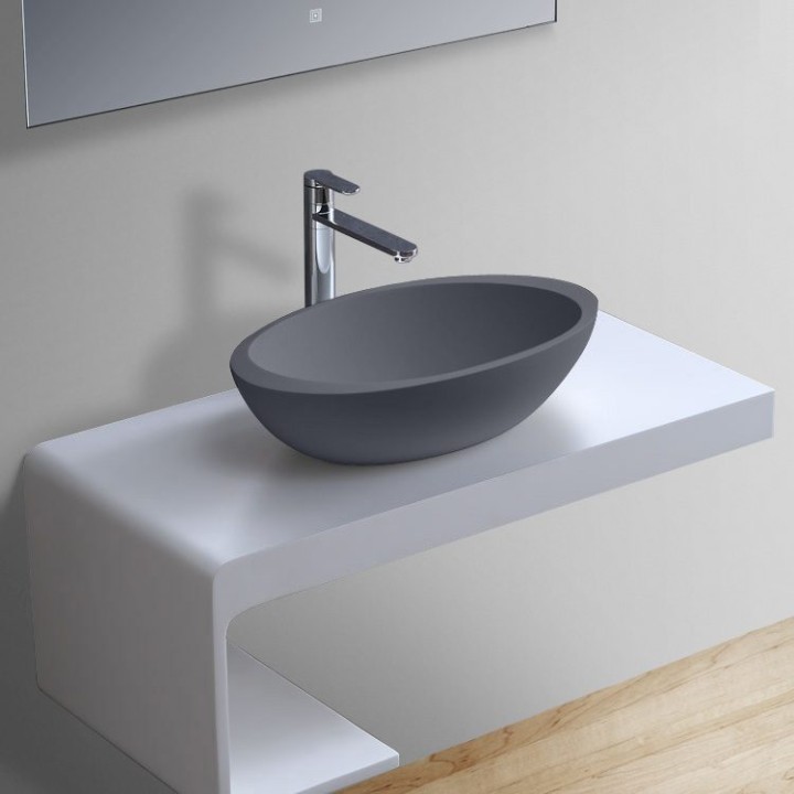 Umyvadlo StoneArt LC153 z minerálního kamene betonově šedé 60×35 matné