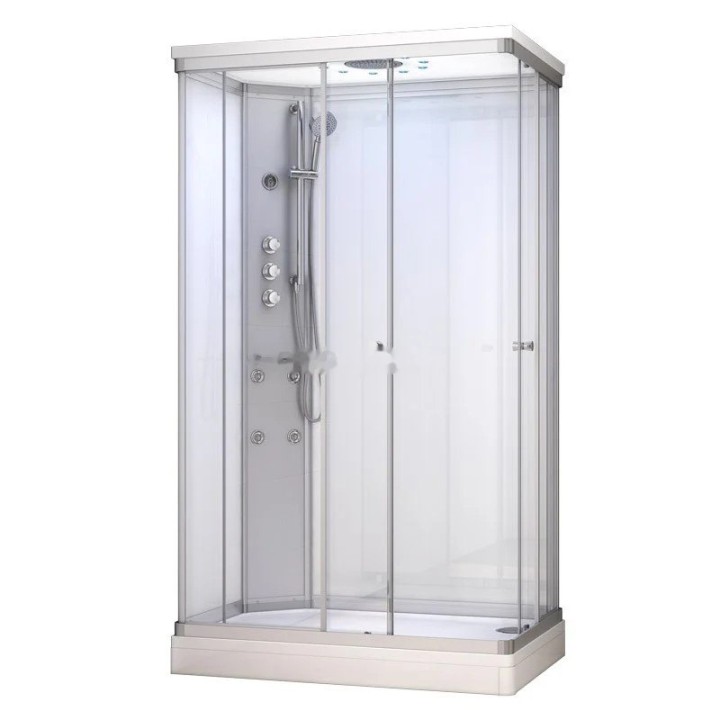 Kompletní sprchový kout Modera | 120×80 cm bílé sklo posuvné dveře obdélníková