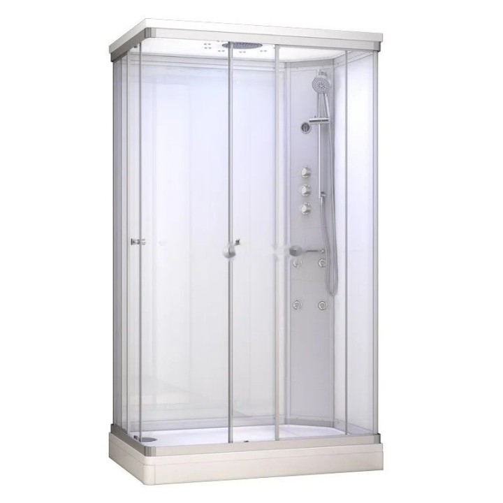 Kompletní sprchový kout Modera | 120×80 cm bílé sklo posuvné dveře obdélníková