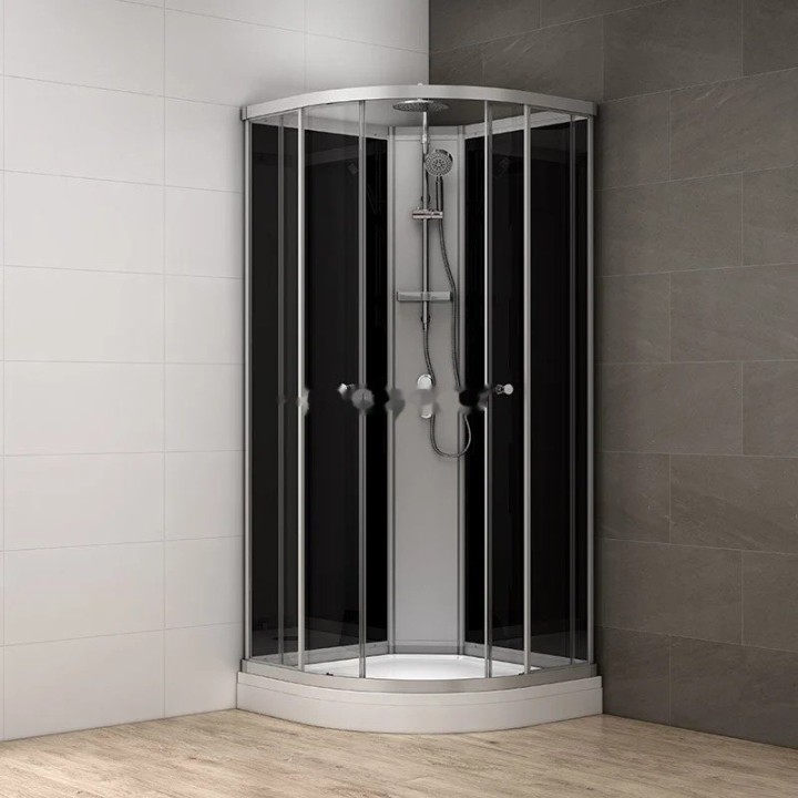 Kompletní sprchový kout Modera | 100×100 cm černé sklo posuvné dveře čtvrtkruhová
