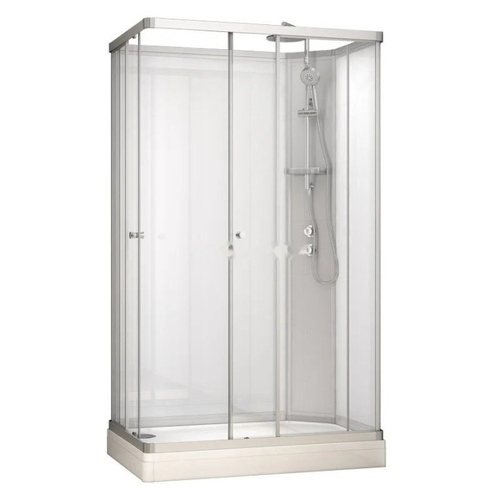 Kompletní sprchový kout Modera | 120×80 cm bílé sklo posuvné dveře obdélníková
