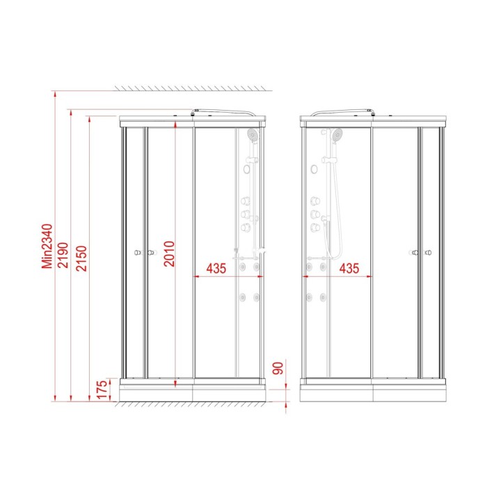 Kompletní sprchový kout Modera | 100×100 cm černé sklo posuvné dveře čtvrtkruhová