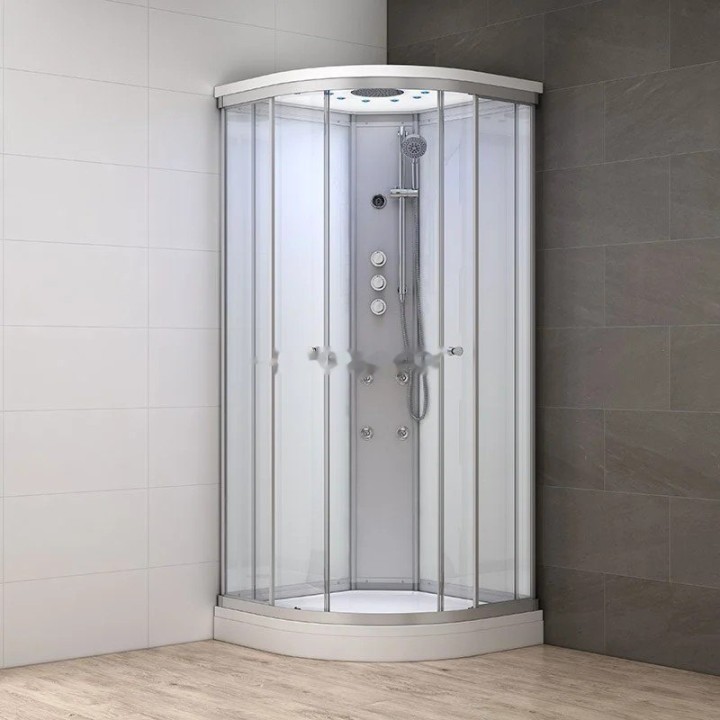 Kompletní sprchový kout Modera | 90×90 cm bílé sklo posuvné dveře čtvrtkruhová