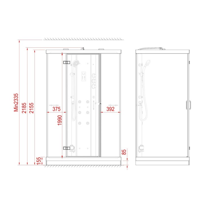 Parní kabina Lusso pro 2 osoby | 140×100 cm černé sklo otočné dveře obdélníková