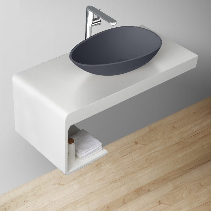 Umyvadlo StoneArt LC150 z minerálního kamene betonově šedé 60×35 matné