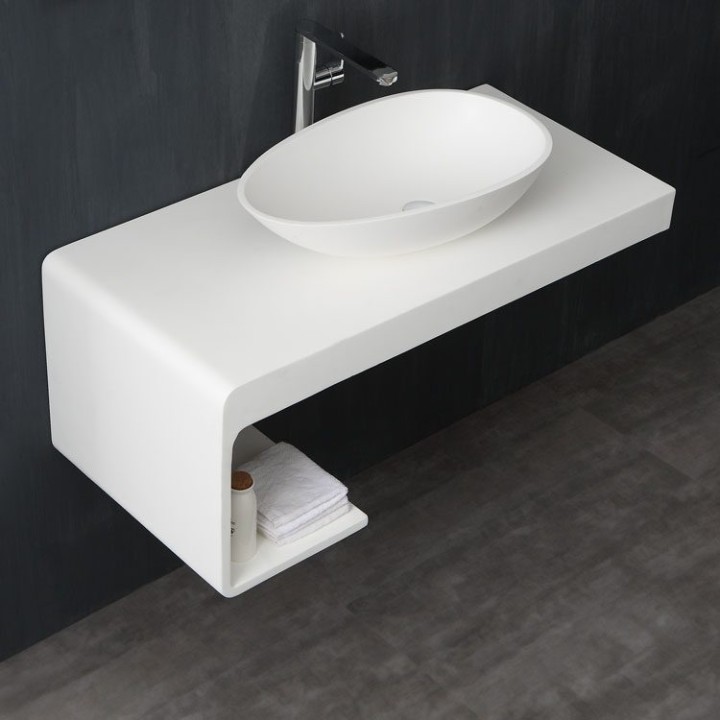 Umyvadlo StoneArt LC150 z minerálního kamene bílé 60×35 lesklé