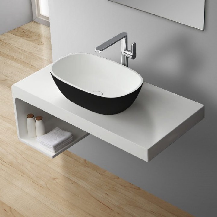 Umyvadlo StoneArt LC151 z minerálního kamene černobílé 57×33 matné