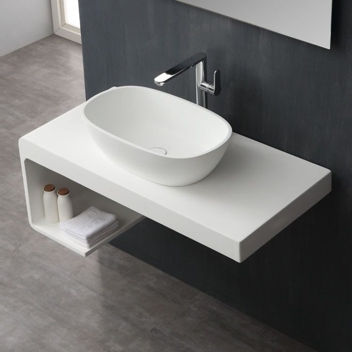 Umyvadlo StoneArt LC151 z minerálního kamene bílé 57×33 matné