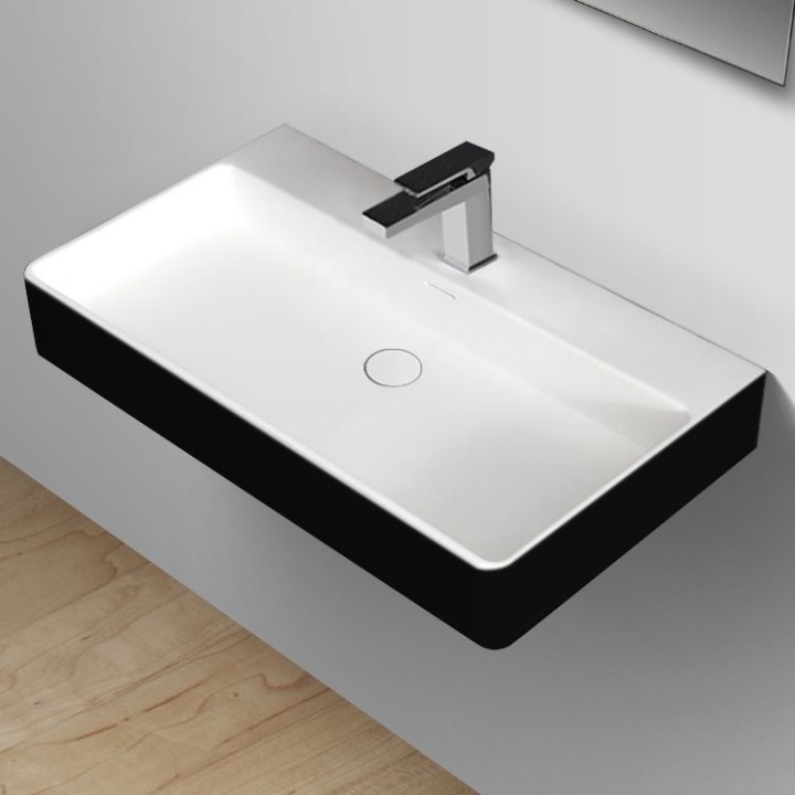 Umyvadlo StoneArt LP6208 z minerálního kamene černobílé 80×46 matné